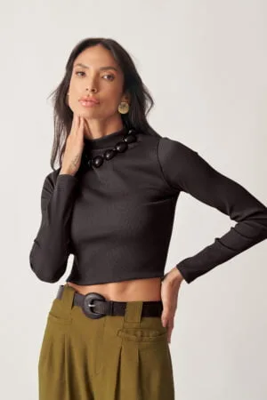 Blusa Karina Manga Longa Preto