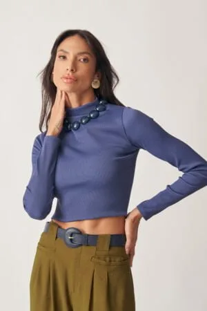 Blusa Karina Manga Longa Mar Profundo