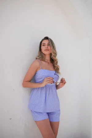 Blusa Gloria e Shorts Rafa AZUL CHAMBRE (1)